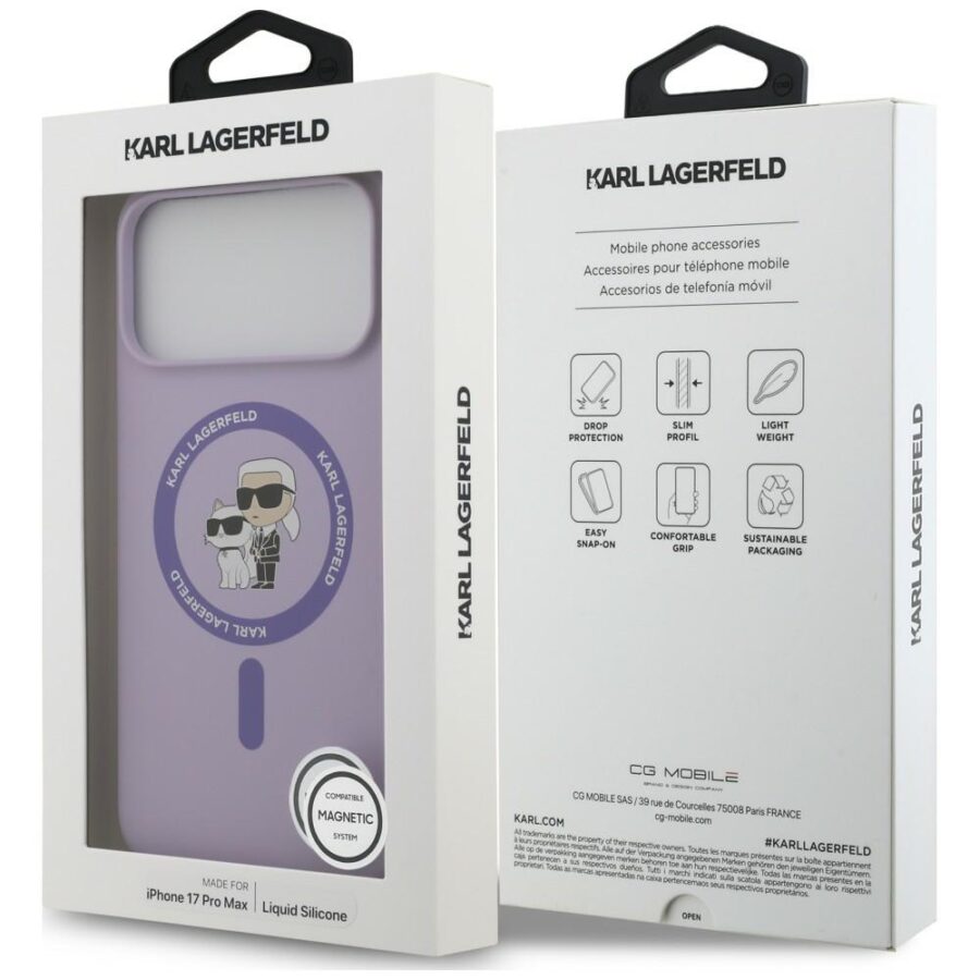 Etui Karl Lagerfeld Silicone Karl&Choupette Ring MagSafe do iPhone 18 Pro Max / iPhone 17 Pro Max fioletowy