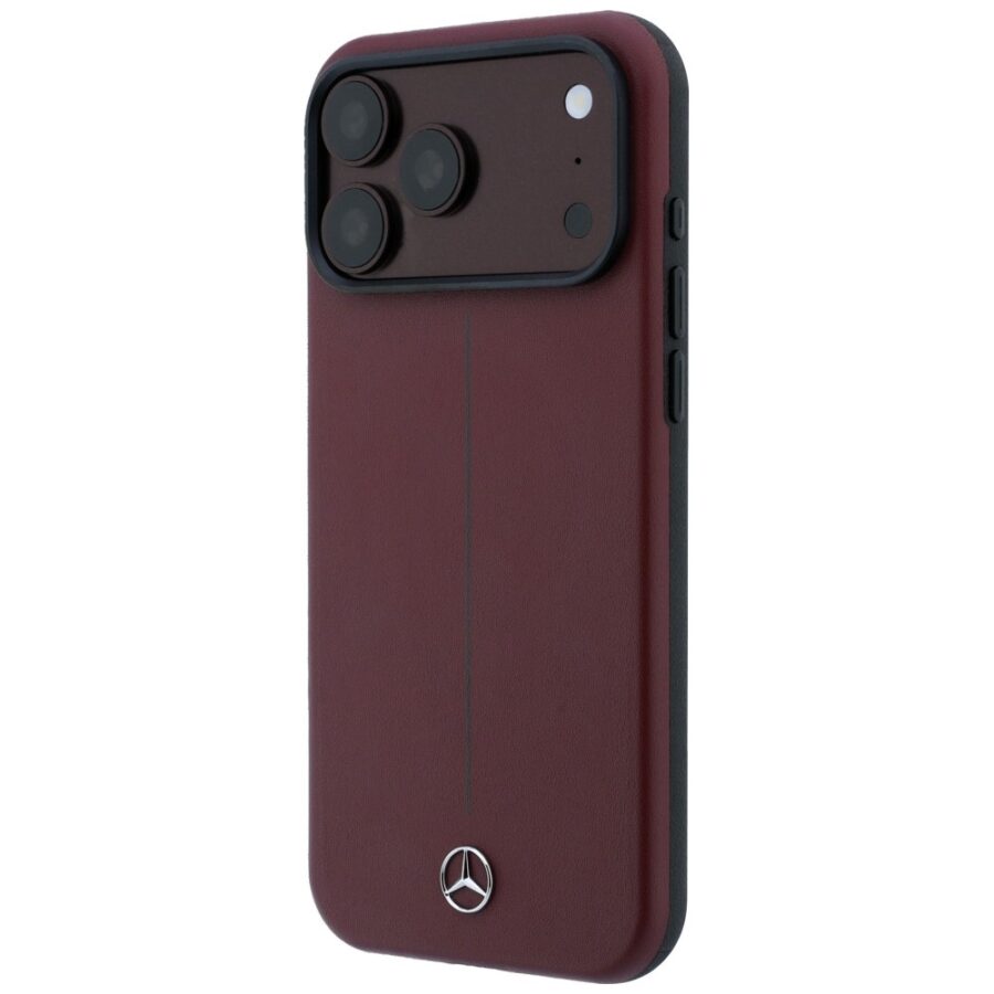 Etui Mercedes Leather Semi Wrap Iconic Line MagSafe do iPhone 18 Pro / 17 Pro burgundowy