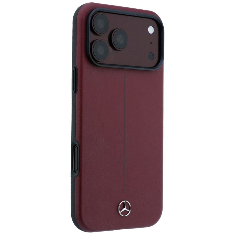 Etui Mercedes Leather Semi Wrap Iconic Line MagSafe do iPhone 18 Pro / 17 Pro burgundowy