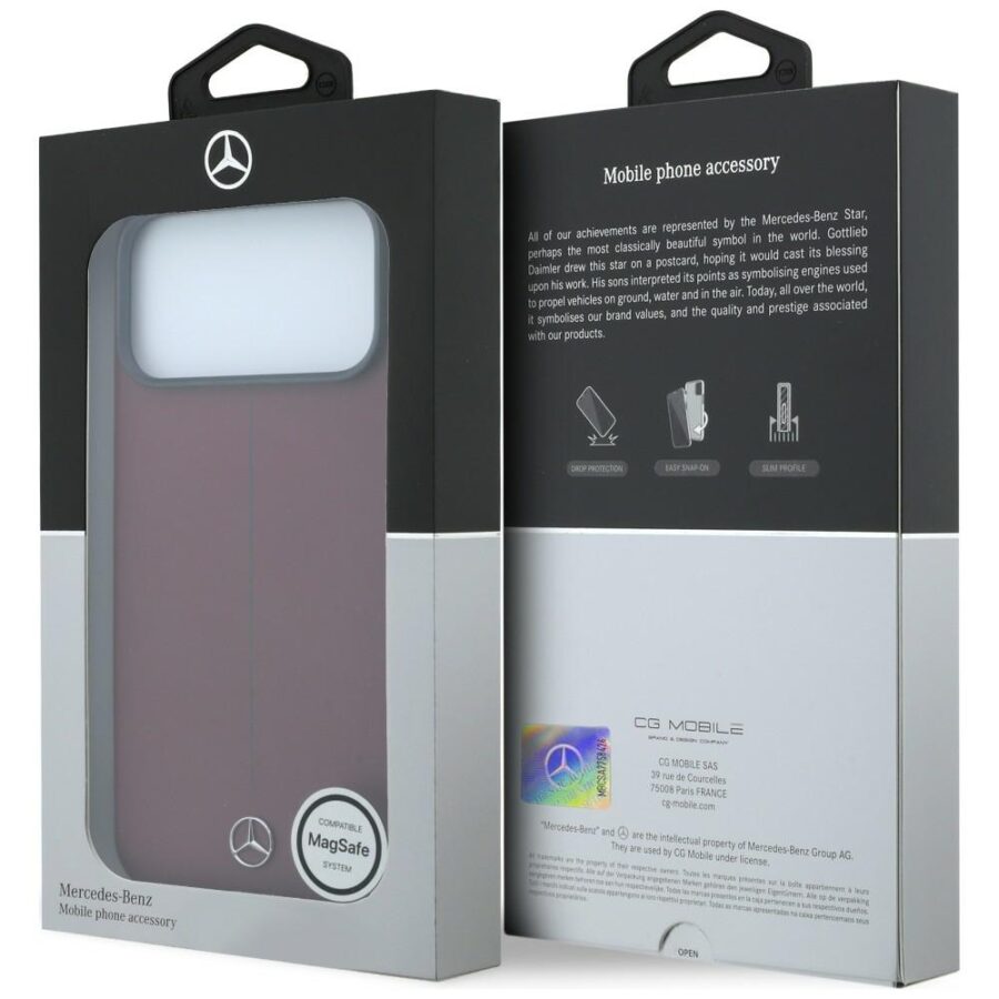 Etui Mercedes Leather Semi Wrap Iconic Line MagSafe do iPhone 18 Pro / 17 Pro burgundowy