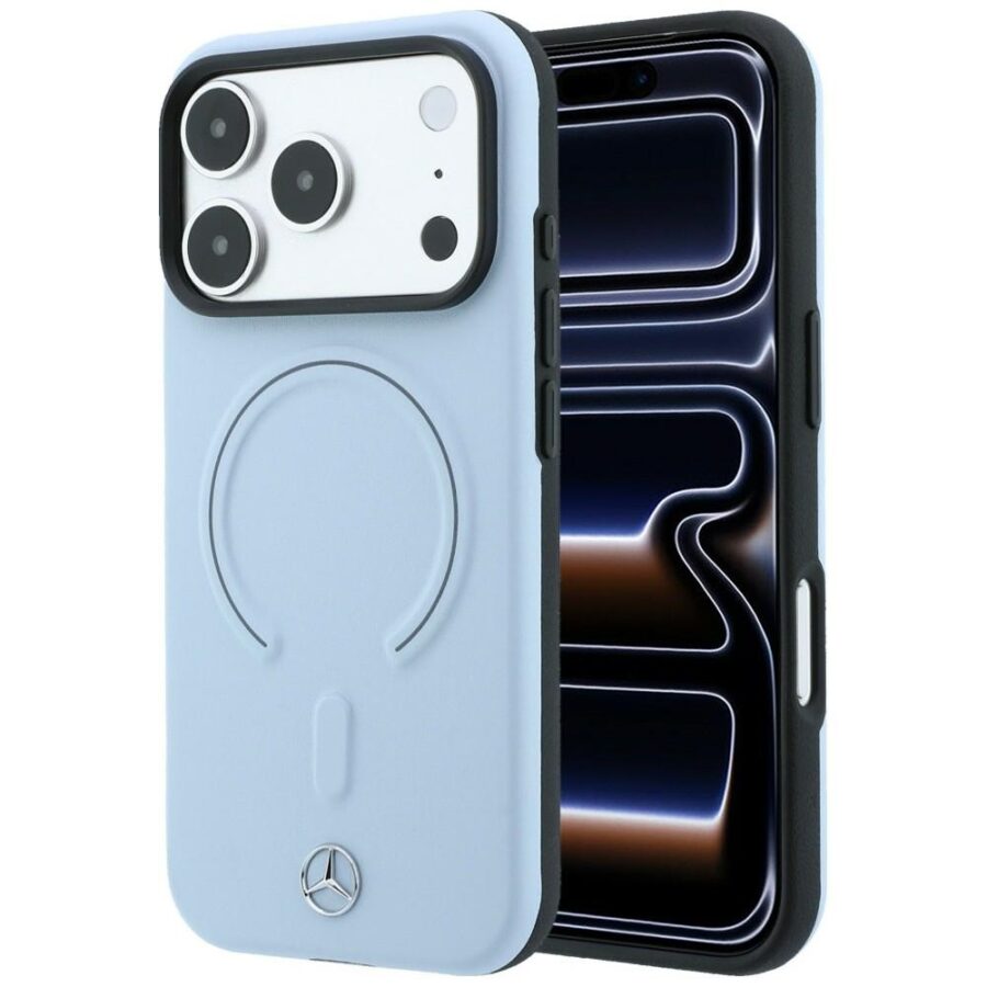 Etui Mercedes Leather 3D MagSafe do iPhone 18 Pro / 17 Pro niebieski