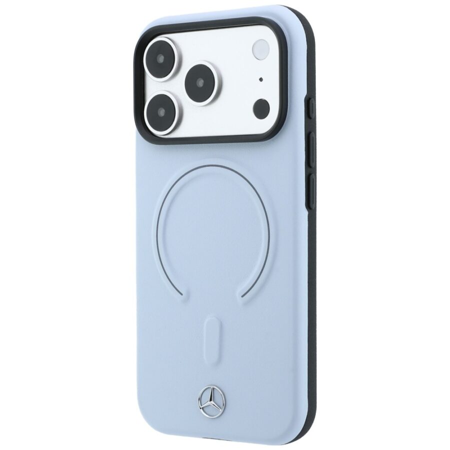 Etui Mercedes Leather 3D MagSafe do iPhone 18 Pro / 17 Pro niebieski