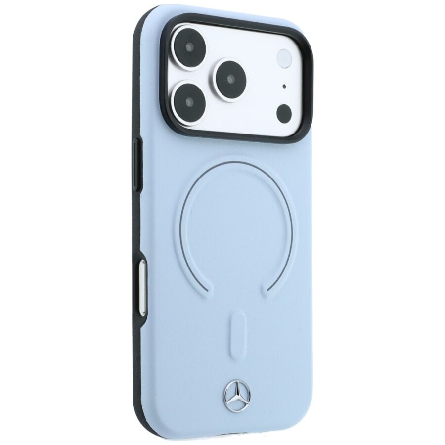 Etui Mercedes Leather 3D MagSafe do iPhone 18 Pro / 17 Pro niebieski