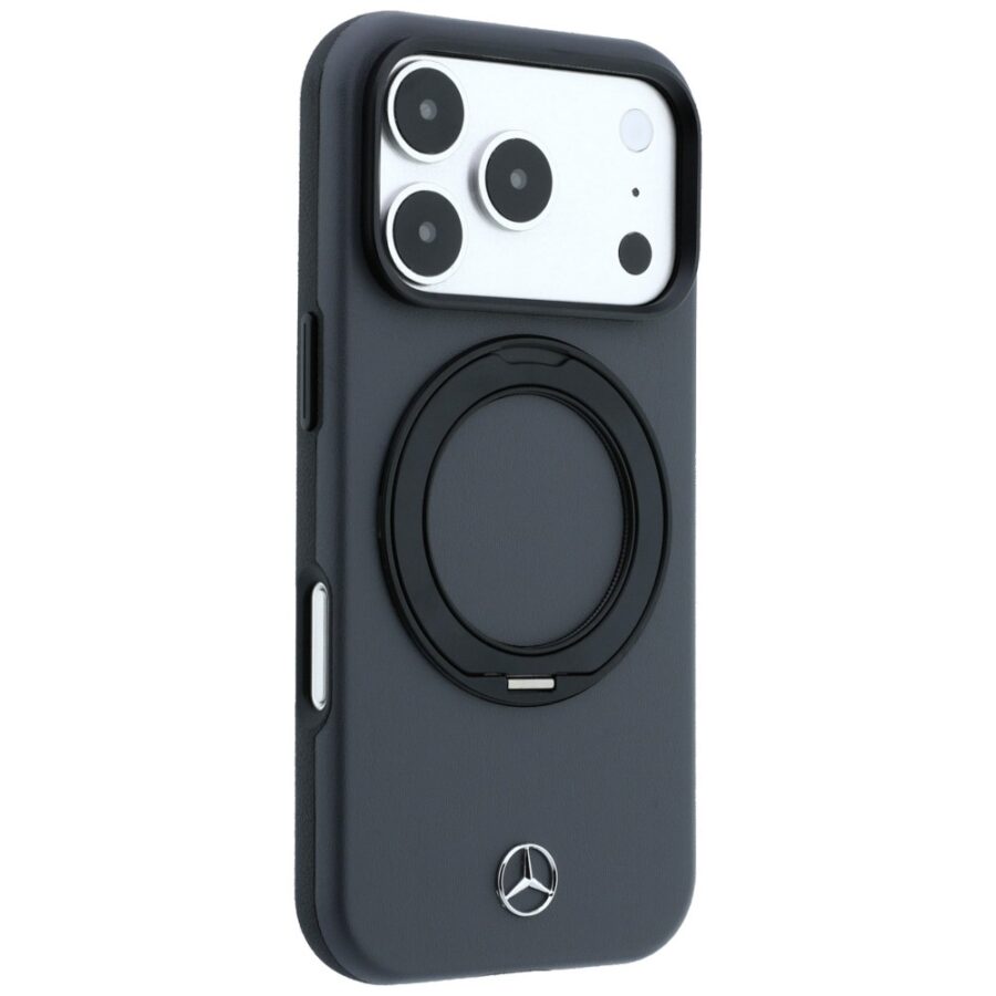 Etui Mercedes Leather with Ring Stand MagSafe do iPhone 18 Pro / 17 Pro antracytowy