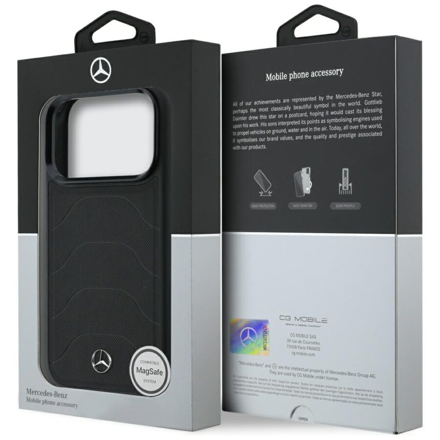 Etui Mercedes Leather Mesh with Bow Line MagSafe do iPhone 18 Pro Max / 17 Pro Max czarny