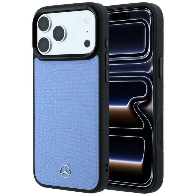 Etui Mercedes Leather Mesh with Bow Line MagSafe do iPhone 18 Pro Max / 17 Pro Max niebieski