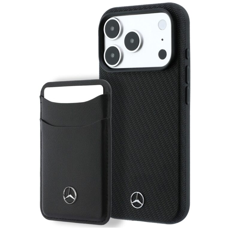 Etui Mercedes Case Grill Pattern and Card Wallet Leather MagSafe do iPhone 18 Pro Max / 17 Pro Max czarny
