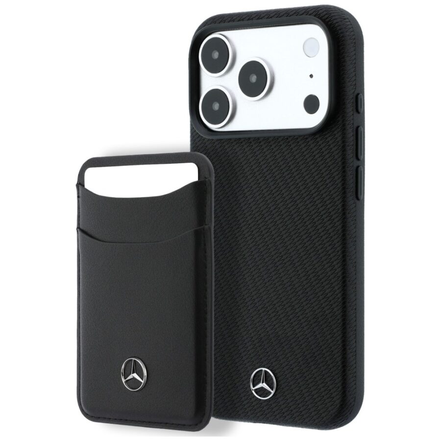 Etui Mercedes Case Grill Pattern and Card Wallet Leather MagSafe do iPhone 18 Pro Max / 17 Pro Max czarny