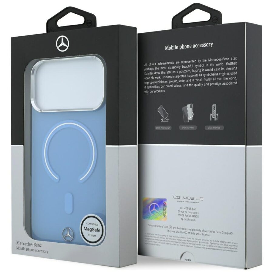 Etui Mercedes Double Layer Iconic Logo MagSafe do iPhone 18 Pro Max / 17 Pro Max niebieski