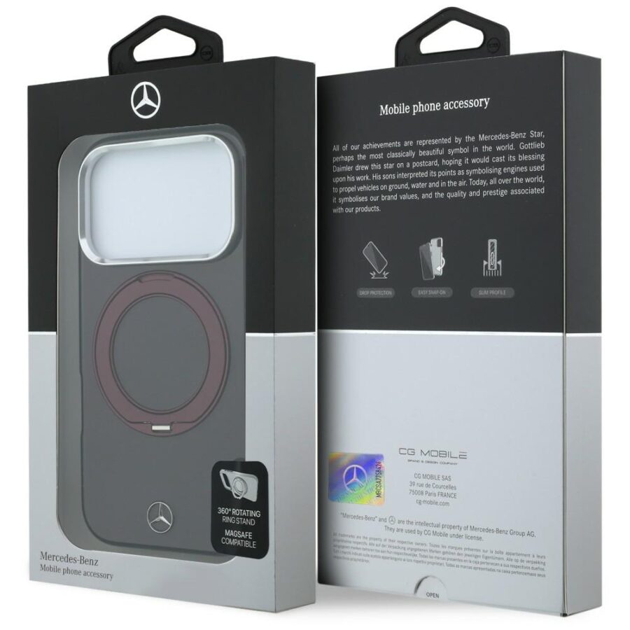 Etui Mercedes Ring Stand Iconic Logo MagSafe do iPhone 18 Pro Max / 17 Pro Max burgundowy