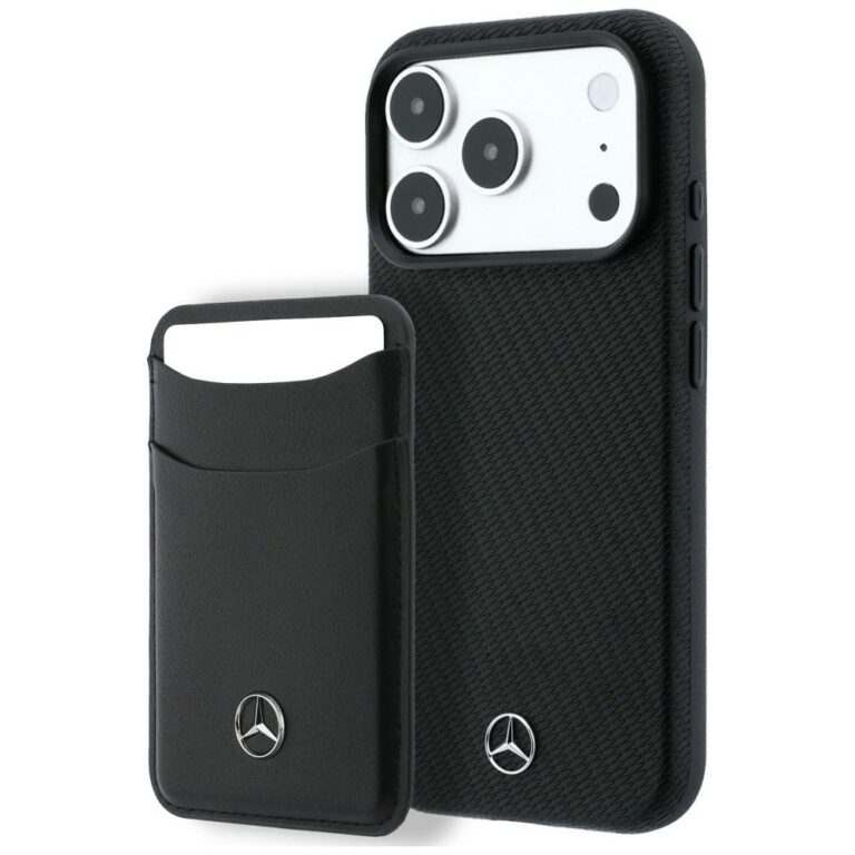 Zestaw etui + portfel Mercedes Grill Pattern Leather MagSafe do iPhone 18 Pro / 17 Pro czarny