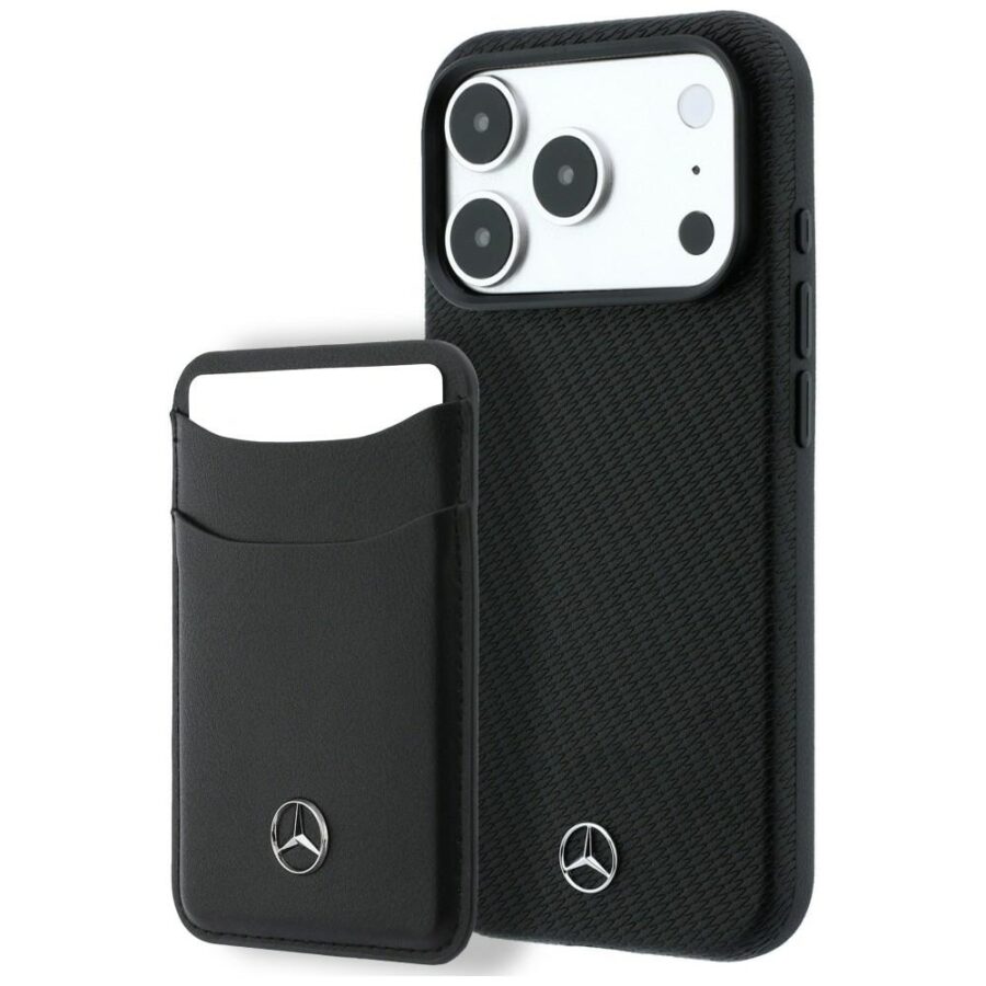 Zestaw etui + portfel Mercedes Grill Pattern Leather MagSafe do iPhone 18 Pro / 17 Pro czarny
