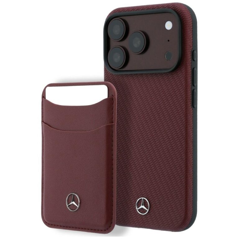 Zestaw etui + portfel Mercedes Grill Pattern Leather MagSafe do iPhone 18 Pro / 17 Pro burgundowy