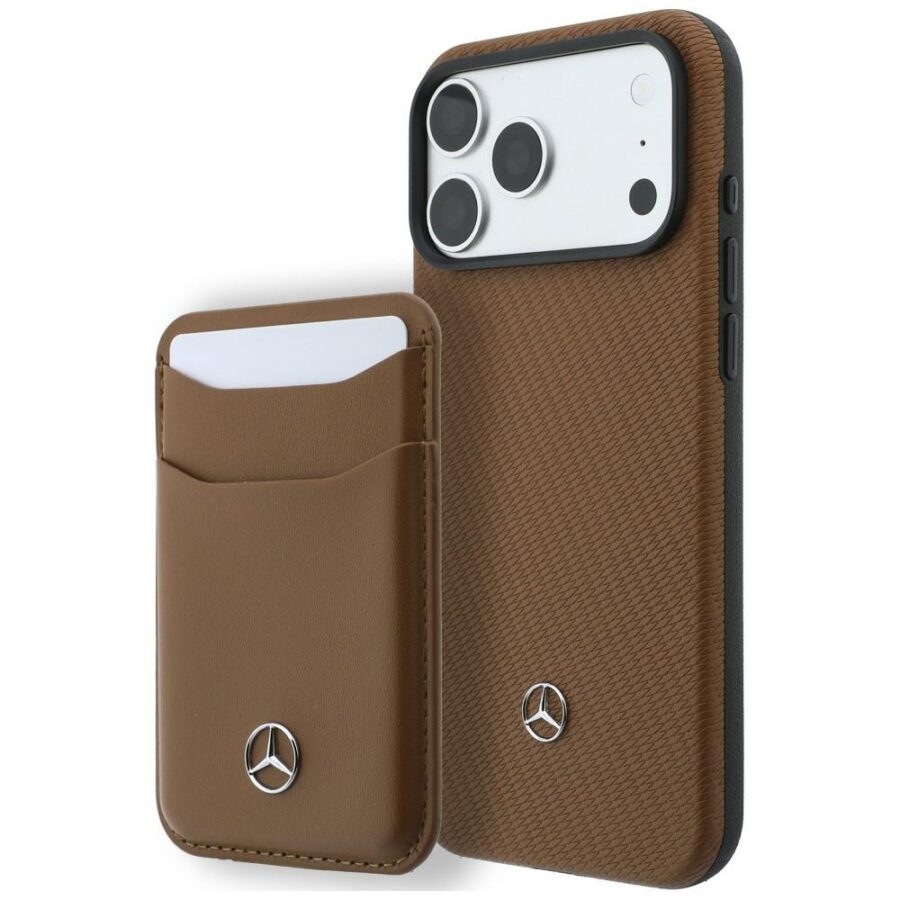 Zestaw etui + portfel Mercedes Grill     Pattern Leather MagSafe do iPhone 18 Pro Max / 17 Pro Max camel