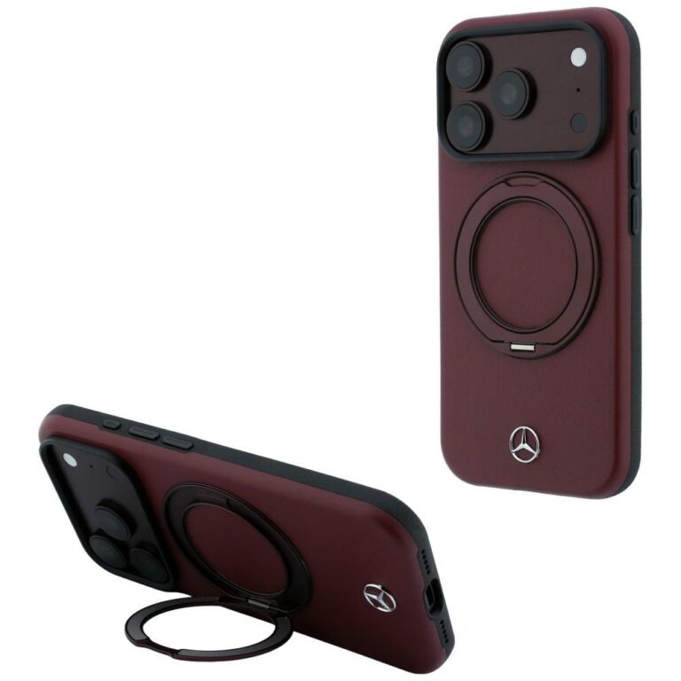Etui Mercedes Leather with Ring Stand MagSafe do iPhone 18 Pro / 17 Pro burgundowy