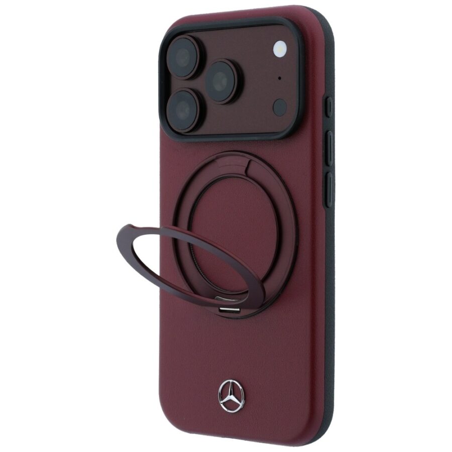 Etui Mercedes Leather with Ring Stand MagSafe do iPhone 18 Pro Max / 17 Pro Max burgundowy