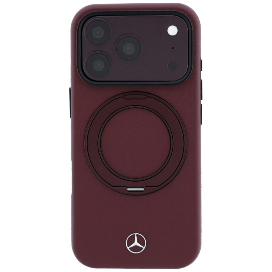 Etui Mercedes Leather with Ring Stand MagSafe do iPhone 18 Pro Max / 17 Pro Max burgundowy