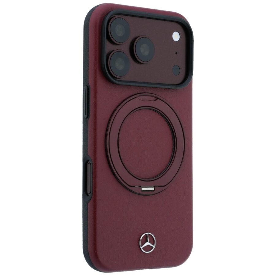Etui Mercedes Leather with Ring Stand MagSafe do iPhone 18 Pro Max / 17 Pro Max burgundowy