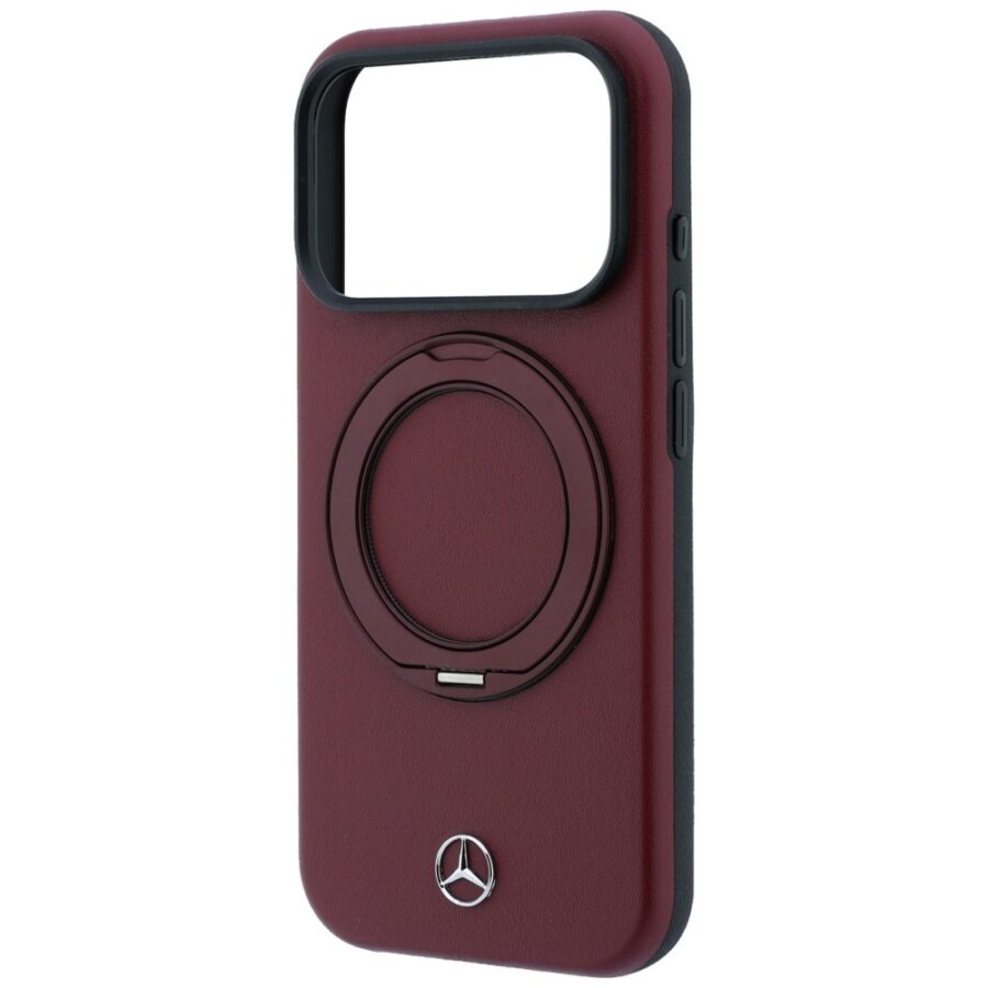 Etui Mercedes Leather with Ring Stand MagSafe do iPhone 18 Pro Max / 17 Pro Max burgundowy