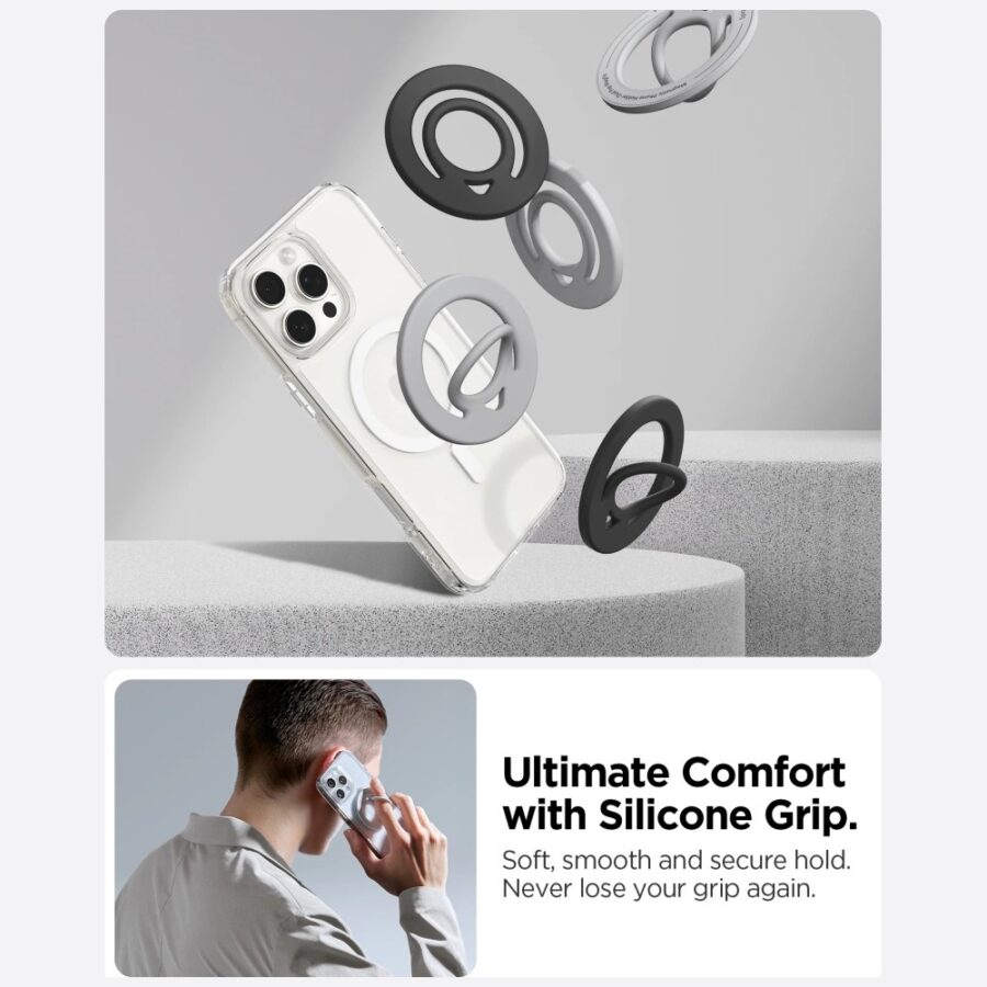 Uchwyt na telefon Spigen Dual Pop        MagSafe Phone Holder Slim szary marmur