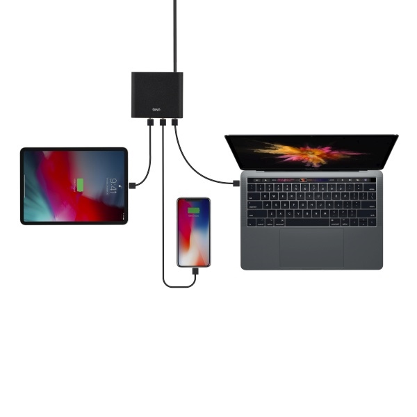 UNIQ Ład. siec. HUB Surge 90W czarny/charcoal black 2xUSB Quick Charge 3.0 + 2xUSB-C PD 3.0 (LITHOS Collective)