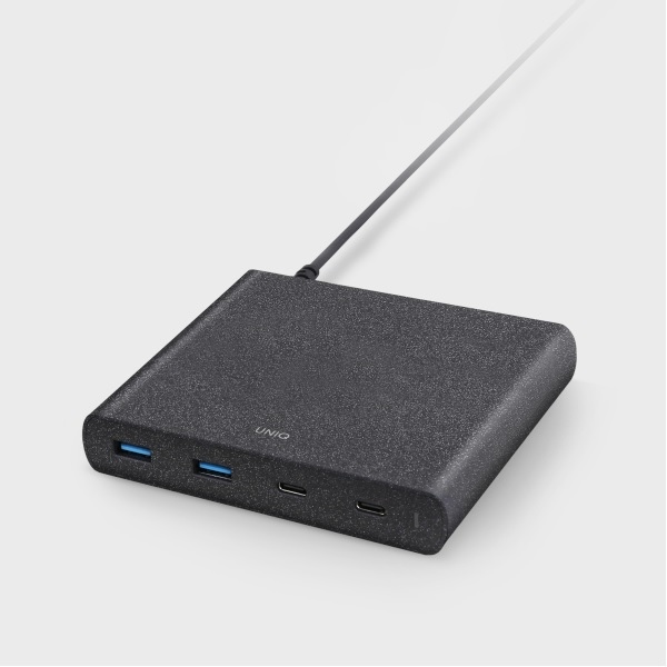 UNIQ Ład. siec. HUB Surge 90W czarny/charcoal black 2xUSB Quick Charge 3.0 + 2xUSB-C PD 3.0 (LITHOS Collective)