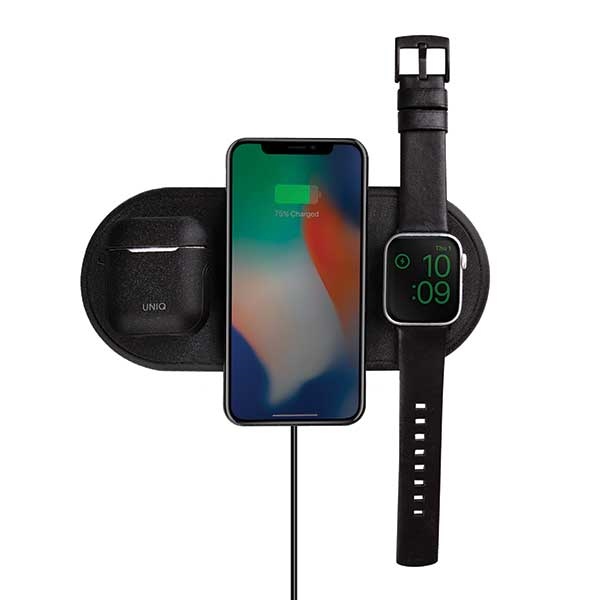 UNIQ Ład. indukcyjna Aereo 3w1 10WFast charge czarny/charcoal black (LITHOS Collective)