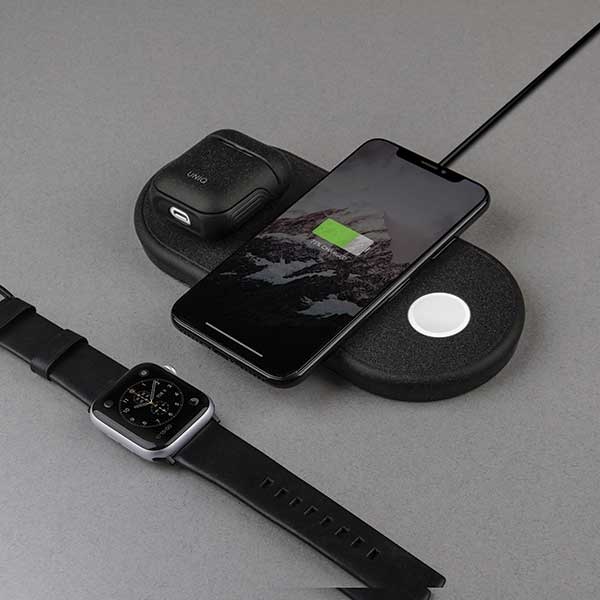 UNIQ Ład. indukcyjna Aereo 3w1 10WFast charge czarny/charcoal black (LITHOS Collective)