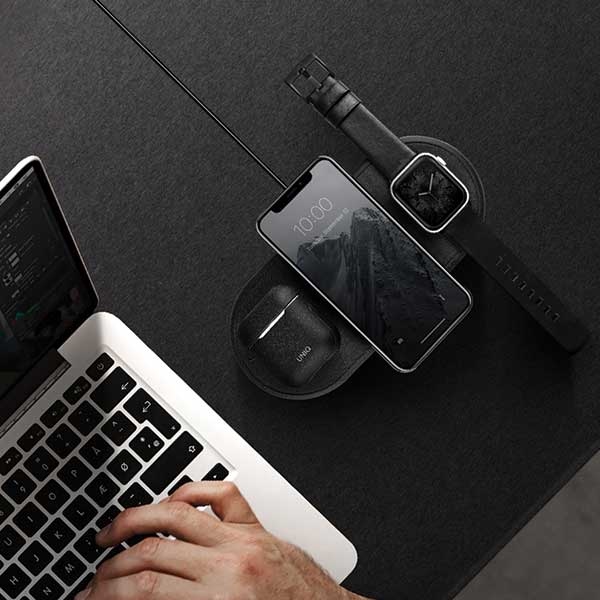 UNIQ Ład. indukcyjna Aereo 3w1 10WFast charge czarny/charcoal black (LITHOS Collective)