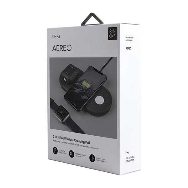 UNIQ Ład. indukcyjna Aereo 3w1 10WFast charge czarny/charcoal black (LITHOS Collective)